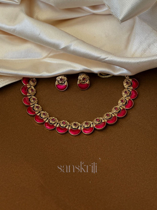 Ruby Floral Antique Necklace Set